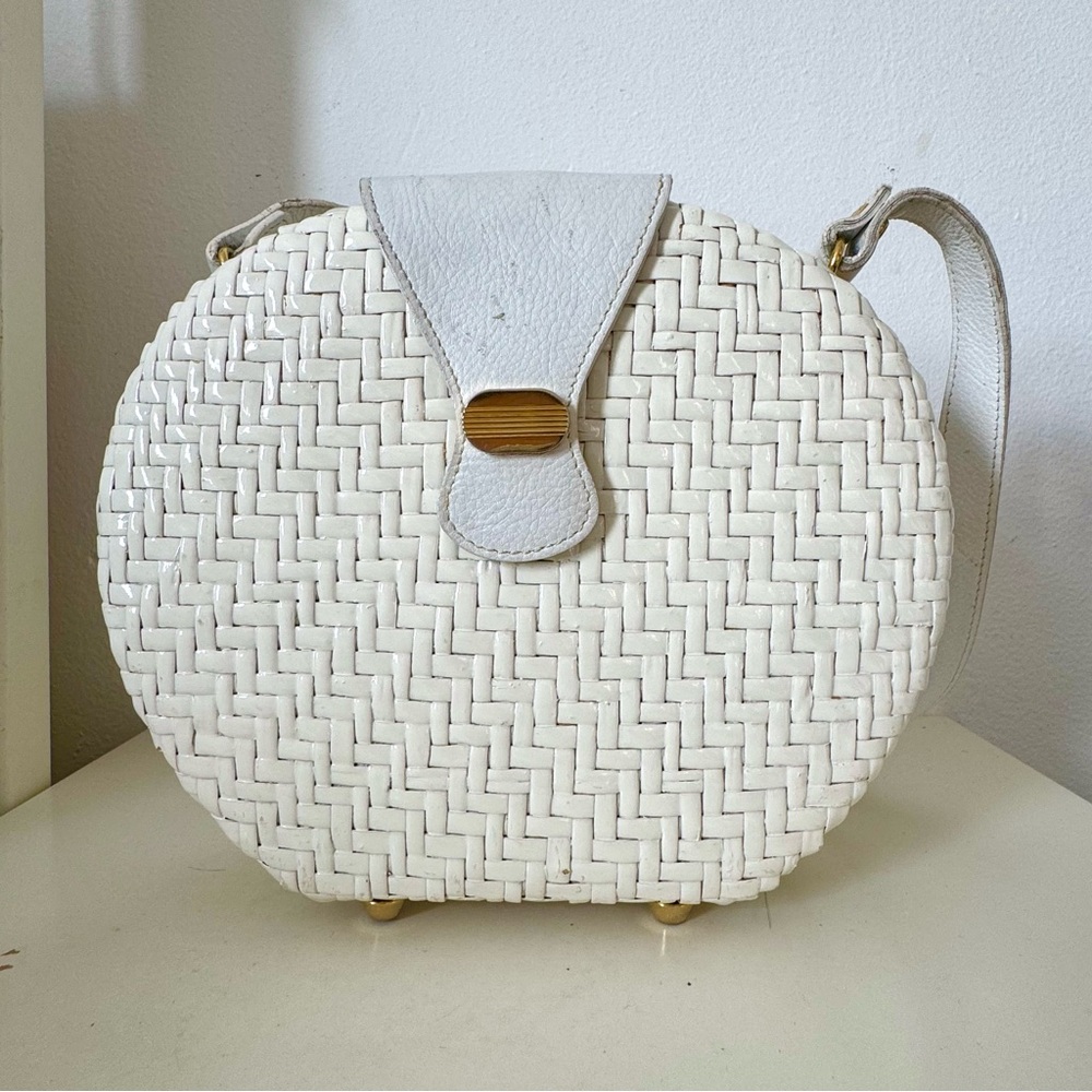 Vintage Nordstrom Made in Italy White Lacquered Wicker Hardcase Bag - Picture 1 of 16